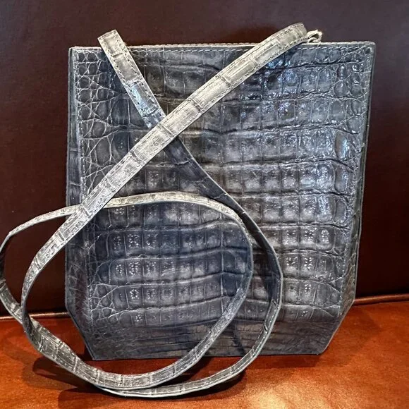 Nancy Gonzalez Crocodile Slate Blue Rectangular Prism Bag - Picture 1 of 8
